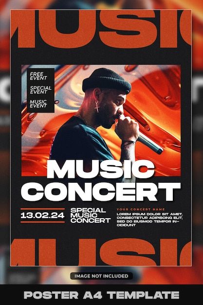 PSD music concert flyer template design | Premium Psd #Freepik #psd Music Concert Poster Design Graphics, Music Concert Poster Design, Music Flyer Design, Music Poster Template, Music Graphic Design, Flyer Inspiration, Concert Poster Design, Music Concert Posters, Concert Flyer