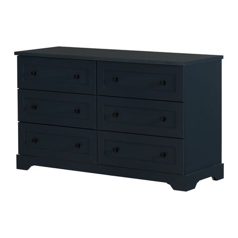 Harriet Bee Ferny 52'' Wide 6 - Drawer Double Dresser | Wayfair Unisex Decor, Navy Blue Dresser, Farmhouse Style Bedding, Tidy Bedroom, Style Dresser, Blue Dresser, Elegant Bedroom, Double Dresser, Decorative Trim