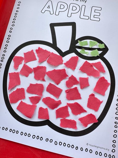 Torn Paper Apple Craft, Apple Tearing Craft, Apple Craft For Preschoolers, Apple Centers For Preschool, Apple Craft Preschool, Preschool Apple Art, Apple Art For Toddlers, Apple Art Preschool, Apple Crafts For Preschool