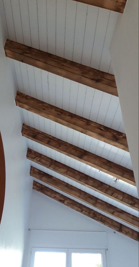 Wood Slat Ceiling, Reclaimed Wood Ceiling, Wooden Ceiling Design, Wooden Beams Ceiling, Shiplap Ceiling, Exposed Rafters, Roof Beam, Timber Ceiling, Wooden Ceiling