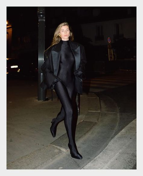 Balenciaga Catsuit, Balenciaga Couture, Couture Suit, Fur Jacket Outfit, Paparazzi Pics, Balenciaga Jacket, Jacket Earrings, Body Suits, Full Body Suit