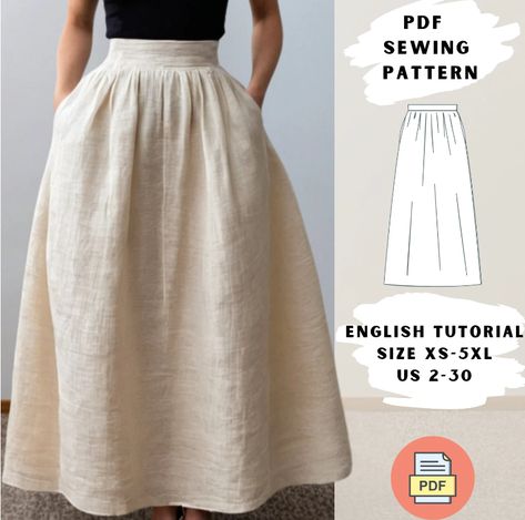 A-line maxi skirt pattern Linen Maxi Skirt Sewing Pattern, Knit Skirt Pattern Free Simple, Ribbon Skirt Pattern Free, Work Skirt Pattern, Sewing Patterns Skirt Free, Aline Skirt Pattern, Linen Skirt Pattern, Maxi Skirt Pattern Free, Maxi Skirt Sewing