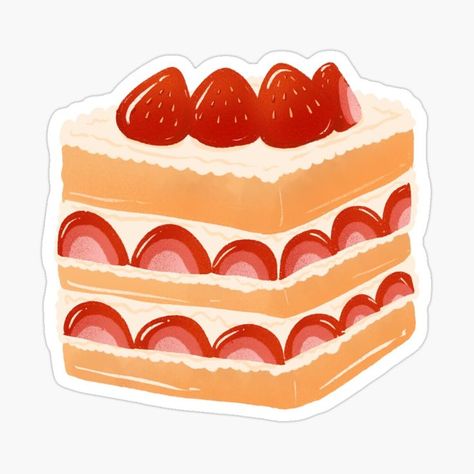 #strawberrycake #strawberry #cake #cute #kawaii #food #dessert #pretty #cube #baking #colorful Cake Sticker, Dessert Book, Cake Drawing, Sticker Design Inspiration, Preppy Stickers, Pix Art, Teacher Stickers, Pink Instagram, Food Stickers