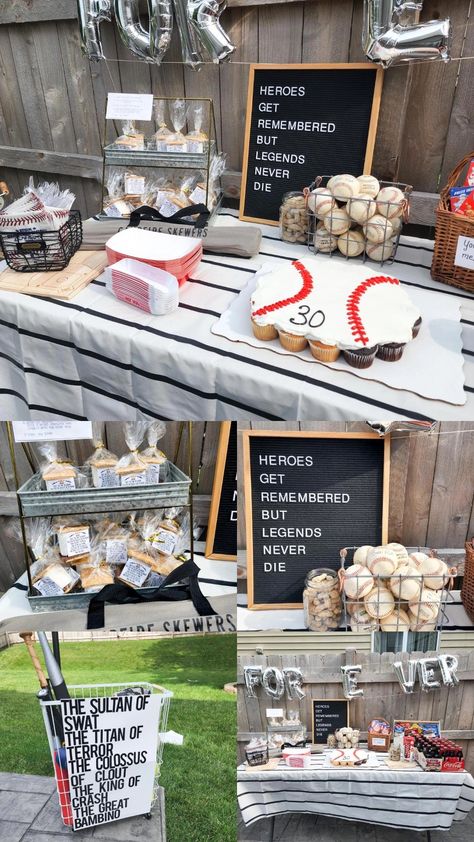 Baseball 30th Birthday Party, Baseball Birthday Activities, 40th Birthday Baseball Theme, Baseball Theme Retirement Party, Sandlot 2nd Birthday Party, Sandlot Baseball Birthday Party, Baseball Watch Party, 3rd Birthday Baseball Theme, Sandlot First Birthday Party