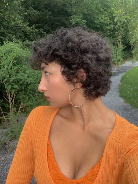 Curly Italian Hair, Curly Bixie 90s, 3b Pixie Curly Hair, Bixie 90s Haircut Curly, Short Curly Mullet, Short Haircuts Curly Hair, Afro Haircuts, 80s Short Hair, Pixie Aesthetic