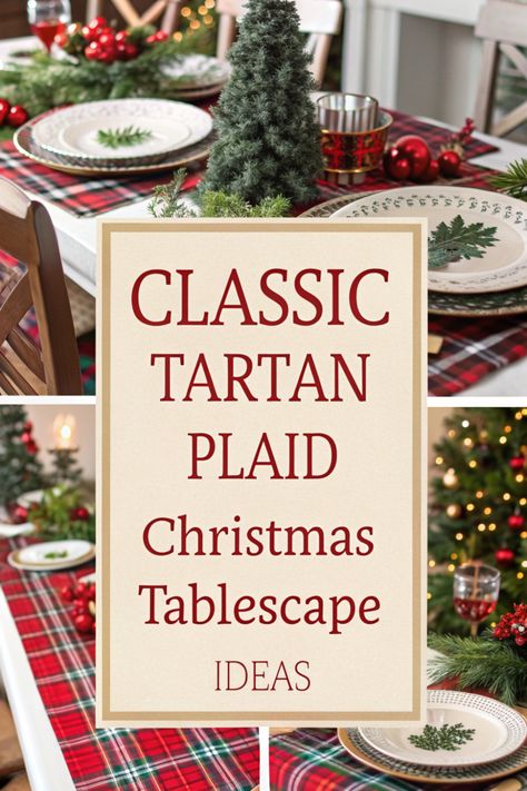 🏴󠁧󠁢󠁳󠁣󠁴󠁿 Embrace tradition with a tartan plaid Christmas tablescape! 🎄 Use classic Scottish tartan patterns in your table runners, napkins, and décor. 🍂 Add natural elements like holly, pinecones, and candles. ✨ Create a cozy and inviting atmosphere steeped in heritage! 🕯️ Table Runner Plaid, Plaid Table Cloth Christmas, Tartan Plaid Tablescape, Christmas Plaid Table Setting, Christmas Plaid Tablescape, Tartan Table Setting, Rustic Christmas Tablescapes, Plaid Christmas Table Decor, Plaid Table Setting