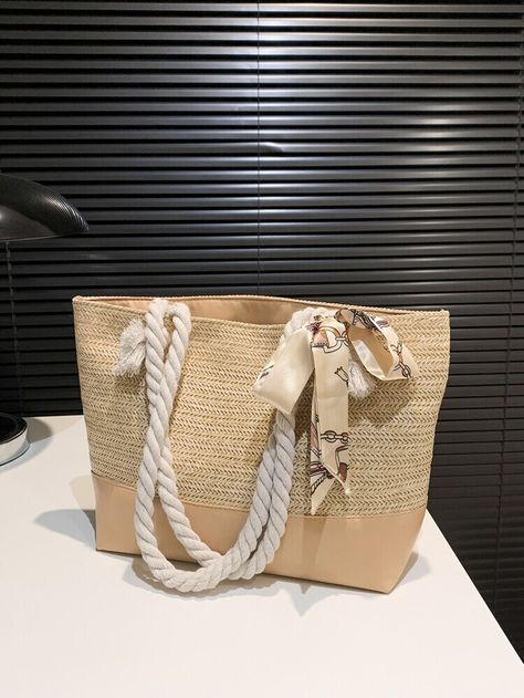 Free Returns ✓ Free Shipping✓. Twilly Scarf Decor Straw Bag Medium For Beach Vacation Travel- Women Tote Bags at SHEIN. Paper Plain, Paper Composition, Scarf Decor, Sail Bag, Twilly Scarf, Twilly, Beach Travel, Shoulder Tote Bag