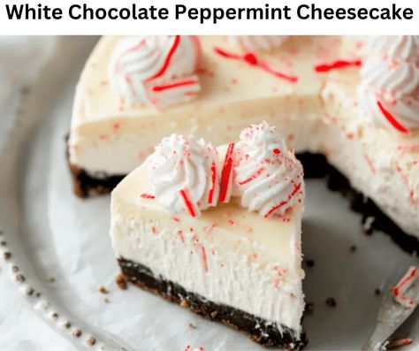 Keto White Chocolate Peppermint Cheesecake - EASY KETO RECIPES Keto Peppermint Cheesecake, White Chocolate Peppermint Cheesecake, Chocolate Peppermint Cheesecake, Keto White Chocolate, Baked White Chocolate Cheesecake, Peppermint Bark Cheesecake, Mocha Cheesecake, Christmas Trays, Peppermint Dessert