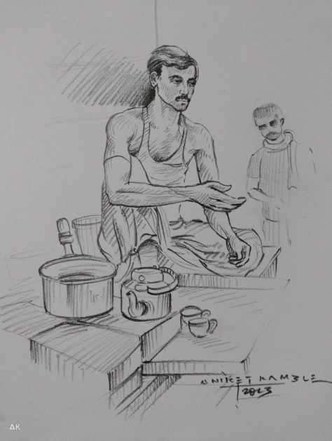 Human Composition Drawing, Composition Sketching, Human Composition, Tea Stall, Life Drawing Model, Book Cover Art Design, Memory Drawing, Figure Sketches, Drawing Model