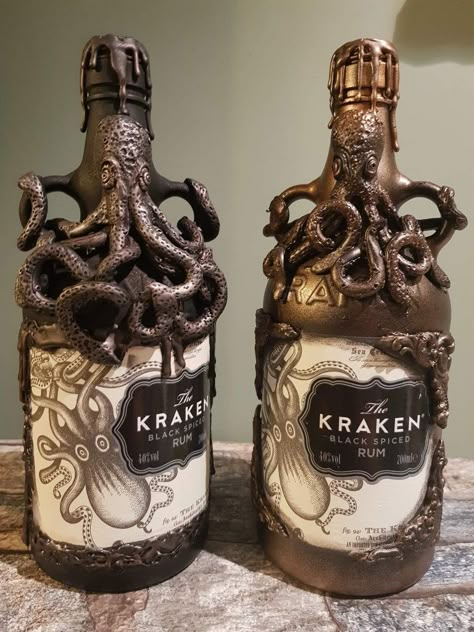 Wizard Study, Pirate Room Decor, Octopus Bottle, Apothecary Diy, Fantasy Crafts, Pirate Room, Happy Halloweenie, Fantasy Craft, Halloween Potion Bottles