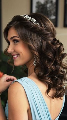 #hair, #style, #hairinspiration, #beauty Quinceanera Hairstyles Mid Length, Party Hairstyles Medium, Blonde And Brunette Hair, Easy Prom Hairstyles, Ideas For Medium Length Hair, Futuristic Hair, Bow Styles, Hairstyles For Gowns, Prom Hairstyle