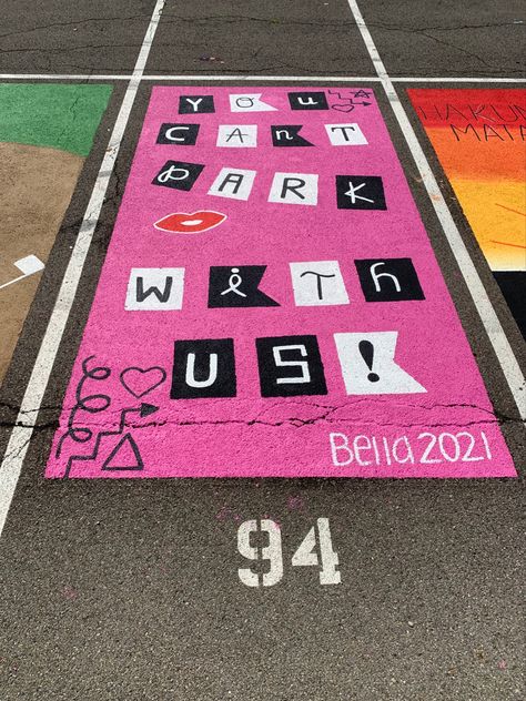 Senior Block Painting Ideas, Clueless Parking Spot, Senior Parking Space Ideas Chalk, Senior Car Parking Spots, Senior Brick Painting Ideas, Senior Parking Spaces Taylor Swift, Senior Painted Parking Spaces, Unique Parking Spot Paintings, Highschool Painted Parking Spots