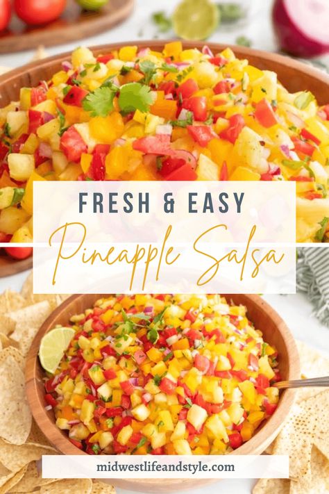 Fresh and Easy Pineapple Salsa - Midwest Life and Style Blog Pineapple Salsa Recipe, Luau Food, Easy Salsa Recipe, Roasted Vegetables Oven, Easy Salsa, Pineapple Recipes, Pineapple Salsa, Dinner Party Menu, Fresh Pineapple