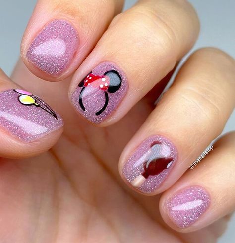 Cute Disney Gel Nails, Disney Minnie Nails, Tropical Disney Nails, Disney Nails Summer, Colorful Disney Nails, Disney Manicures, Simple Disney Nails Short, Short Disney Nails, Disney Cruise Nails