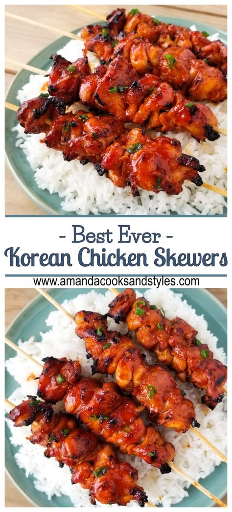 Asian Chicken Kabobs On The Grill, Thai Chicken Kabobs, Asian Chicken Skewers Grilled, Gojuchang Chicken Marinade, Asian Chicken On A Stick, Smoked Chicken Skewers, Chicken On A Stick Chinese, Grilled Skewers Ideas, Chicken Thigh Kabobs