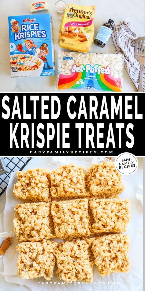 With warm caramel flavors highlighted by a light sprinkle of salt, these Salted Caramel Rice Krispie Treats take Rice Krispie treats over the top–in the very best way! The sweet and salty combination of these caramel Rice Krispie treats recipe is SO irresistible. This recipe for caramel rice krispie bars is super easy and everyone will love them! Salted Caramel Rice Krispie Treats, Caramel Balls, Caramel Rice Krispie Treats, Dessert List, Recipe For Caramel, Mouthwatering Desserts, Rice Krispie Treats Recipe, Rice Krispie Bars, Rice Crispy Treat