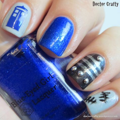 Nails Long Blue, Doctor Who Nails, Tardis Blue, Nail Polish Art, Diy Nail Designs, Pretty Nail Art, Trendy Nail Design, Nails Long, Unique Nails