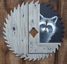 Painted Raccoon, Painted Sawblades, Painted Saws, Hand Saws, Country Paintings, Saw Blades, Milk Cans, Tole Painting, Saw Blade