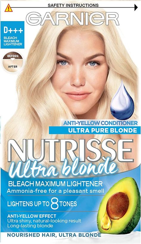 Garnier Nutrisse Ultra Blonde D+++ Bleach Maximum Lightener, For All Hair Types Bleach Hair Dye, Lighten Hair Naturally, How To Dye Hair At Home, Purple Conditioner, Hair Bleach, Grey Hair Coverage, How To Lighten Hair, Permanent Hair Dye, Bleach Blonde