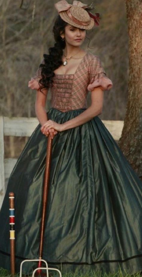 Tvd Costume, 1864 Dresses, Katherine 1864, Nina Dobrev Dress, Katherine Pierce 1864, Vampire Diaries Workout, Vampire Diaries Costume, Tvd Katherine, Vampire Diaries Shirts