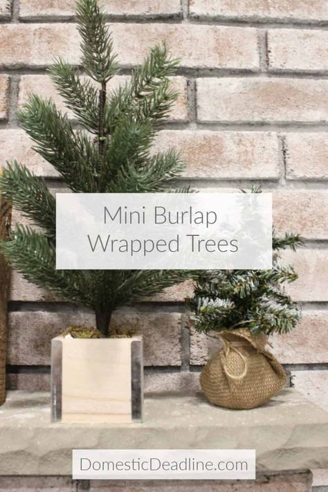 Diy Mini Trees Christmas, Diy Tabletop Tree, Diy Mini Christmas Trees Craft Ideas, Mini Farmhouse Tree, Dollar Tree Mini Christmas Tree Swag, Natural Holiday Decor, Room Supplies, Burlap Trees, Burlap Christmas Tree