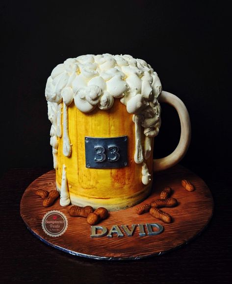 Birthday Cake Beer Theme, Beer Mug Cakes For Men, Beer Cakes For Men Birthday, Beer Theme Cake, Beer Birthday Cake For Men, Beer Stein Cake, Beer Cake Ideas, Cheers And Beers Cake, Beer Cakes For Men