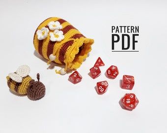 Crochet Dice Bag Pattern, Dice Bag Pattern, Crochet Dice Bag, Crochet Drawstring Pouch, Crochet Dice, Dice Holder, Crochet Drawstring, Crochet Game, Crochet Mushroom