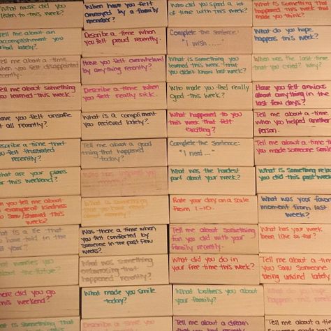 Jenga in child therapy! These questions you can ask over and over and they don’t get old! Jenga Counseling Questions, Feelings Jenga Questions, Jenga Therapy Game, Jenga Couples Game, Jenga Questions Therapy, Therapy Jenga Questions, Couples Jenga Questions, Question Jenga, Feelings Jenga