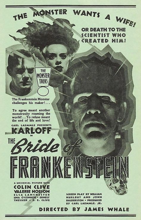 Frankenstein Film, Classic Horror Movies Posters, Classic Monster Movies, The Bride Of Frankenstein, Old Movie Poster, Francois Truffaut, Old Movie, Famous Monsters, Horror Monsters