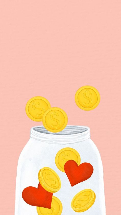 Donation money jar iPhone wallpaper, finance & charity remix | premium image by rawpixel.com / Aum Finance Background Wallpaper, Donation Aesthetic, Donating Money, Charity Ideas, Money Illustration, Mobile Wallpaper Iphone, Money Jar, Background Heart, Money Jars