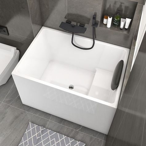 Back to Wall Rectangular Bathtub Antique Finish Soaking Bath Tub (Faucet not Included) Japanese Soaking Tub Shower Combo, Small Soaking Tub, Campfire Ideas, Soaking Tub Shower Combo, Corner Soaking Tub, Japanese Bathtub, Japanese Style Bathroom, Deep Bathtub, Deep Tub