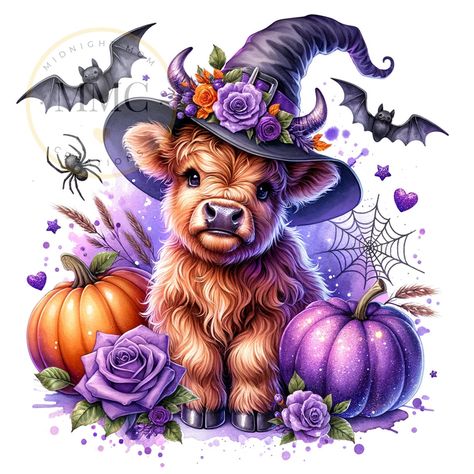 Cow Pumpkin, Highland Cow Png, Pumpkin Clipart, Cow Png, Whimsical Halloween, Cute Cow, Cat Air, 수채화 그림, Halloween Magic