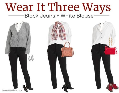 Your Basic Black Jeans & White Button-Down: Three Looks (+ Where to Buy) Black Jeans White Shirt Outfit, Jeans White Shirt Outfit, White Tshirt And Jeans, Capsule Wardrobe Outfit Ideas, White Shirt Outfit, Mix And Match Outfits, Jeans And T Shirt Outfit, Match Outfits, White Shirt Outfits