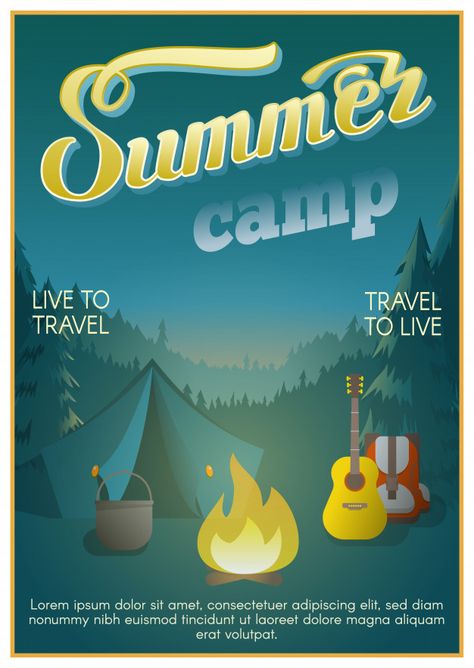 Summer Poster Ideas, Summer Camp Poster, Camp Brochure, Canva Hack, Camp Poster, Art Camp Projects, Camping Illustration, Camping Drawing, Camping Festival