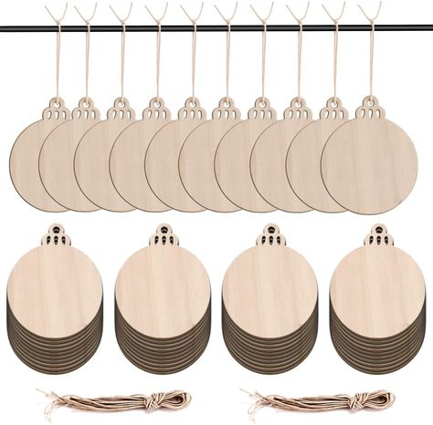 KSPOWWIN 50pcs Round Blank Wood Slices with Holes for DIY Christmas Ornaments Hanging Decorations, 3.5' Unfinished Wooden Christmas Cutouts Ornaments to Paint #woodencraft Wooden Ornament Hangers, Wooden Christmas Ornaments Target, Flat Wooden Christmas Ornaments, Dollar Tree Wood Ornament Cutout, Ornaments To Paint, Shop For 4” Wood Craft Circles, Christmas Cutouts, Wooden Slices, Wood Disc