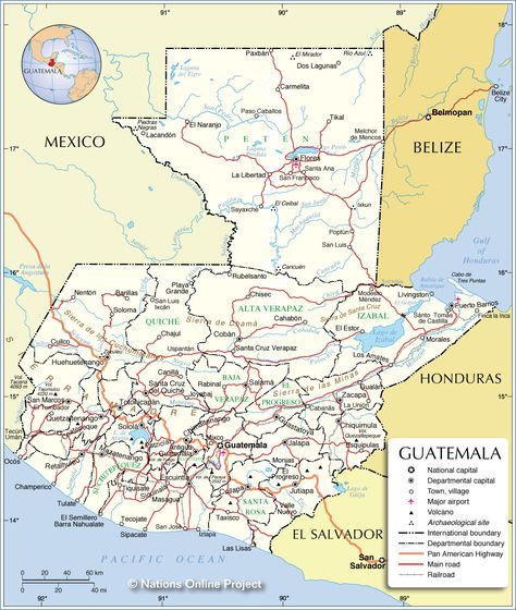 Administrative Map of Guatemala - Nations Online Project North America Flag, Costa Rica Map, Puerto Rico Map, Jamaica Map, Mexico Map, Physical Map, North America Map, Satellite Maps, Guatemala City