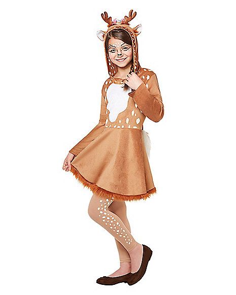 Kids Hooded Deer Dress Costume - Spirithalloween.com Animal Costumes For Girls, Kids Fox Costume, Cowgirl Halloween Costumes, Homemade Mermaid Costumes, Deer Halloween Costumes, Deer Dress, Girl Group Costumes, Cowgirl Halloween, Fox Costume