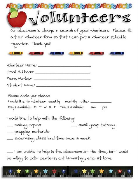 Nice volunteer form to reach out to parents to join your PTO or PTA. Parent Volunteer Form, Pta Membership, Classroom Volunteer, Teacher Communication, Parent Teacher Communication, Room Parent, Volunteer Coordinator, School Volunteer, Family Involvement