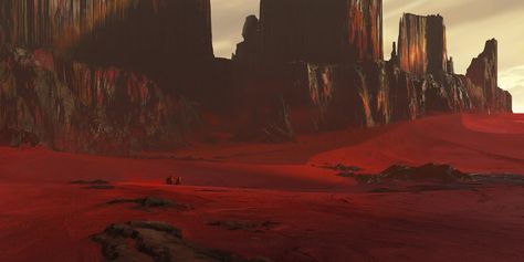 Keyframe Illustration, Dune Series, Alien Landscape, Desert Planet, Red Desert, Dune Art, Gothic Castle, Red Sand, Fantasy Ideas