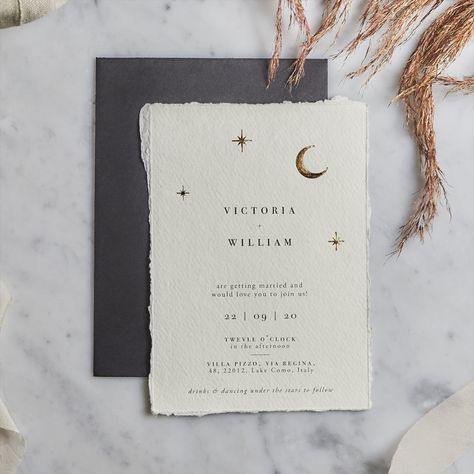 Celestial Invitations Wedding, Moon And Stars Wedding Invitations, Moon And Stars Invitations, Self Made Wedding Invitations, Celestial Invitation Design, Foiled Wedding Invitations, How To Design Wedding Invitations, Star Wedding Invitations, Wedding Invitations Celestial