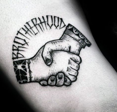 Arm Brotherhood Handshake Guys Tattoo Ideas Handshake Tattoo, Brotherhood Tattoo, Tattoo Bras Homme, Family First Tattoo, Brother Tattoos, Model Tattoo, Tattoo Trend, Lion Tattoo Design, Strength Tattoo