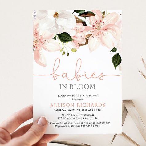 Baby Girl Invitations babies in bloom lilies twin girls baby shower invitation floral flower watercolors floral garden botanical lilies lily flower blush pink white elegant modern simple chic stylish babies in bloom twins girls baby shower sprinkle girl twins spring summer winter fall baby in bloom twins Baby Shower Baby In Bloom, Baby Girl Shower Invitations, Baby In Bloom, Bloom Baby, Twins Baby Shower, Summer Elegant, Baby Pregnancy, Baby Shower Fall