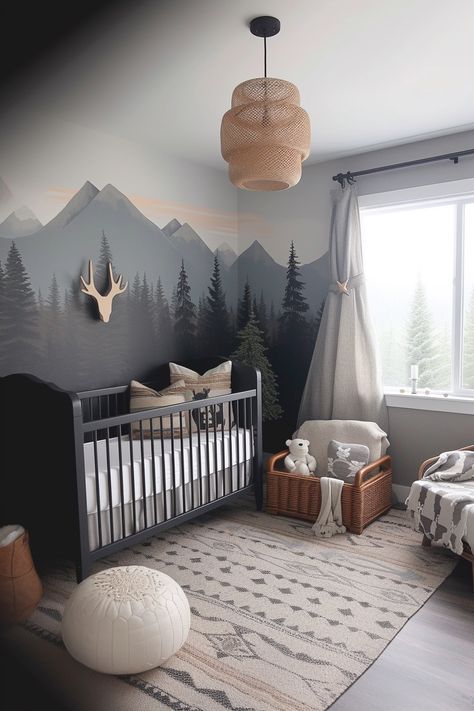 30 Creative Nursery Themes Ideas to Spark Your Imagination - Days Inspired Coed Nursery Ideas, Childrens Nursery Ideas, Nursery Ideas Mountain Theme, Mountains Nursery Theme, Mountain Nursery Ideas, Baby Boy Mountain Nursery, Boy Nursery Theme Ideas, Boy Nursery Mountains, Forest Green Nursery Boy