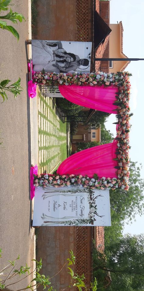 Engagement Decor Indian Stage Decorations, Wedding Gates Entrance, Entry Gate Design For Wedding, Welcome Gate Decoration, Wedding Gate Decoration Indian, Wedding Entry Gate Decoration, Marriage Entry Gate Decoration, Entry Gate Decoration Wedding, Wedding Gate Entrance