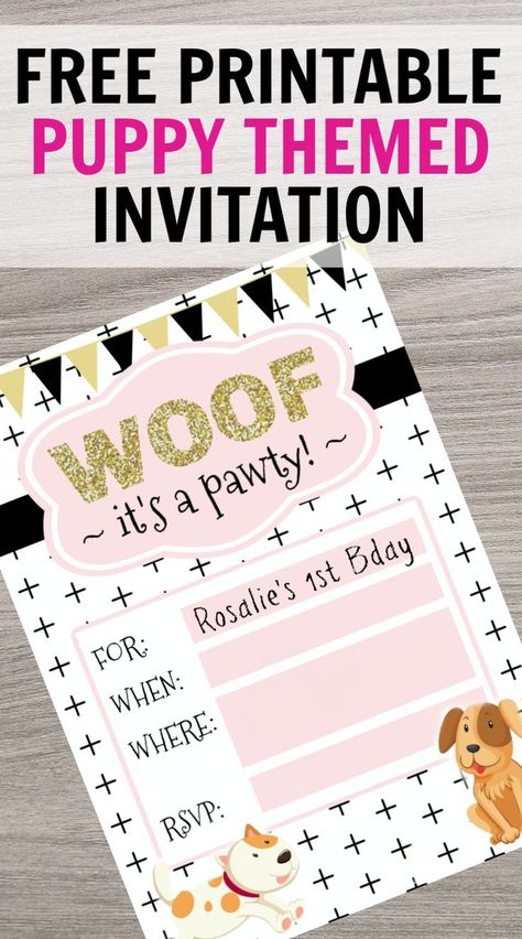 This free printable birthday invitation is what I'm doing this year for my daughter's first birthday! If you have a kid that loves dogs and puppies, go with a fun puppy theme party! You can download this trendy birthday invitation to DIY for your next dog puppy party! #party #printable #freeprintables #happybirthday #invitation #celebrate Puppy Themed Party, Dog Party Invitations, Puppy Birthday Invitations, Puppy Invitations, Dog Birthday Invitations, Dog Themed Parties, Diy Birthday Invitations, Puppy Birthday Parties, Free Printable Birthday Invitations