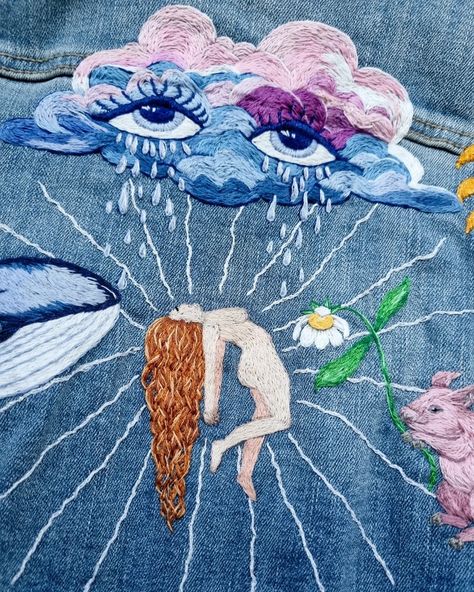 Spiritual Embroidery, Beaded Artwork, Embroider Ideas, Embroidered Wall Art, Denim Embroidery, Whale Art, Sun Moon Stars, Soul Searching, Brand Dresses