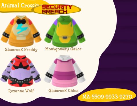 Animal Crossing Fnaf Clothes, Fnaf Acnh Codes, Acnh Fnaf Design, Fnaf Acnh, Fnaf Animal Crossing, Eclipse Ideas, Animale Crossing, Ac Codes, Acnh Clothes