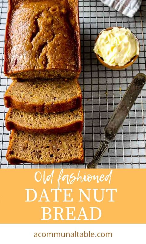 Rich, dark and super moist, this easy, old fashioned recipe might just be the BEST Date Nut Bread ever! Date Nut Breads, Easy Date Nut Bread Recipe, Best Date Nut Bread Recipe, Fig And Date Nut Bread, Moist Date Nut Bread, Date Nut Muffins Recipe, Date And Nut Bread, Banana Date Bread Recipes, Date Cake Old Fashioned