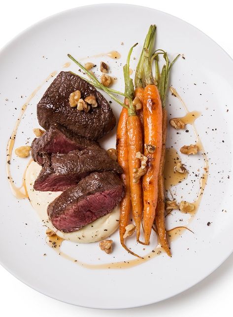 Spoil the resident meat-lovers with a tender and tantalising venison dish, perfectly complemented by the creaminess of parsnip. Venison Medallions, Meaty Meals, Parsnip Puree, Maple Syrup Recipes, Gourmet Food Plating, New Zealand Food, Diner Recept, Venison Recipes, Artisan Food