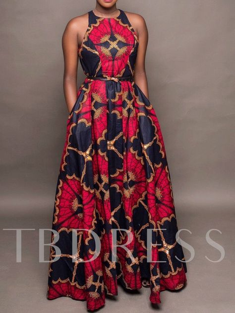 Print Round Neck Floor-Length Sleeveless Geometric Women's Dress Digital Print Fashion, Mode Prints, Floral Pleated Skirt, African Maxi Dresses, Paris Chic, Geometric Dress, Dress Sleeve Styles, Sleeveless Bodycon Dress, Ankara Dress